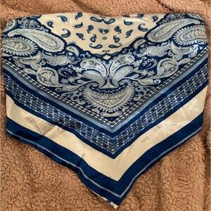Blue bandanna print silk tube top